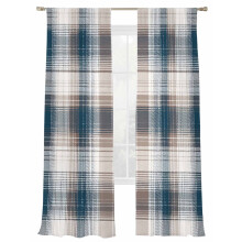 Vintage Plaid Sheer Curtains Brown Navy 52x96 Rod Pocket 2