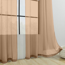 Solid Color Semi-Sheer Polyester Curtains Brown Rod Pocket
