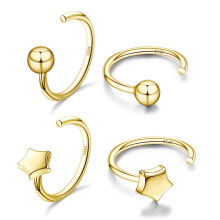 Half Hoop Earrings 18K Gold Plated 925 Sterling Silver Star