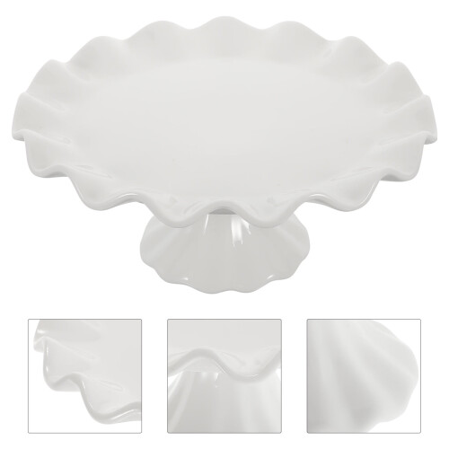 White Ceramic Cake Stand Round Wavy Edges 19x19x8.5 cm