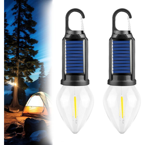 Solar Rechargeable Camping Light with Clip Hook, 3 Modes,