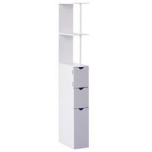 Tall Bathroom Cabinet, Freestanding Bathroom Storage Cabinet with 2-Tier Shelf and Drawers, Narrow Cupboard Storage Unit, White, Grey