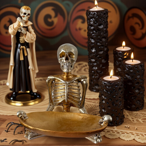 Skull and Skeleton Resin Ornament Gold Silver 1 Piece 2