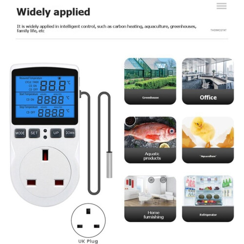 Timer Socket Thermostat Multi-Function Temperature Controller Outlet with Timer  Sensor Probe Heating Cooling UK 1