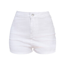 Women's High-Waist Ripped Denim Shorts Elastic Waist with