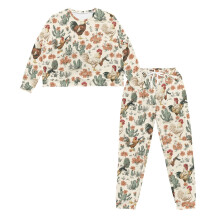 Rooster Cactus Floral Women's Pajama Set Soft 2-Piece XL
