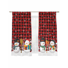 Snowman Sheer Curtains 52x63 in Red Black Plaid Voile