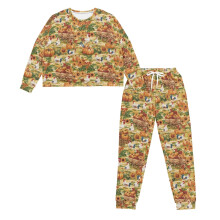 Women's Thanksgiving Pajama Set Rooster Pumpkin Print