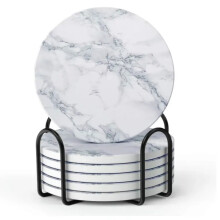 Huhao Marble-Style Absorbent Coasters 4" Set of 6