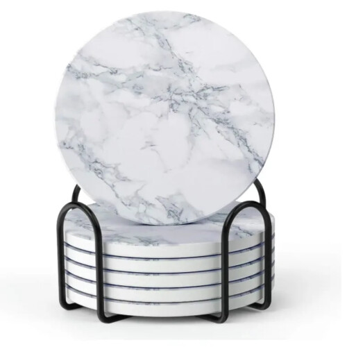 Huhao Marble-Style Absorbent Coasters 4" Set of 6