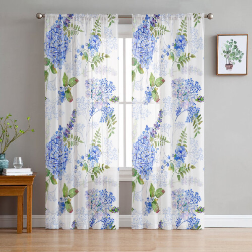 Sheer Curtains Hydrangea Watercolor 52x108 in 2 Panels 2