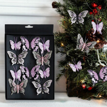 Christmas Ornaments Purple Glitter Hollow Design 10 Pack