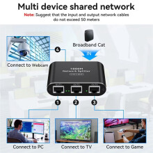 RJ45 LAN Splitter 1 to 4 1000Mbps Aluminium Network LAN Splitter Gigabit Ethernet with USB-C Power Cable
