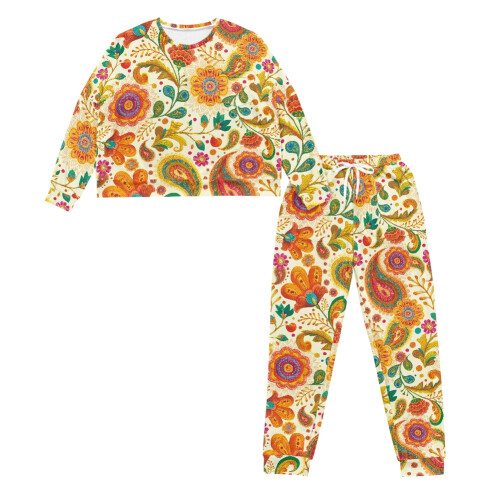 Women's Floral Print Drawstring Pajama Set Long Sleeve