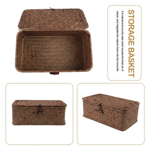 Seagrass Hand Woven Storage Box Storage Box Storage Basket Makeup Organizer Multipurpose Container with Lid 1