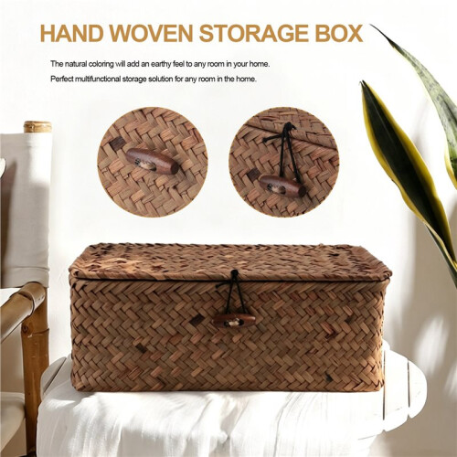 Seagrass Hand Woven Storage Box Storage Box Storage Basket Makeup Organizer Multipurpose Container with Lid 2