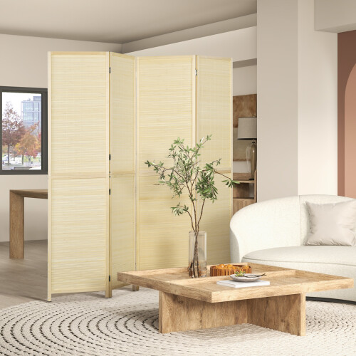 Homcom HOMCOM Freestanding Room Divider 4 Panel Folding Natural, 180 x 180cm 1