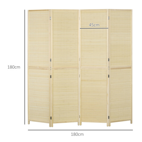 Homcom HOMCOM Freestanding Room Divider 4 Panel Folding Natural, 180 x 180cm 2