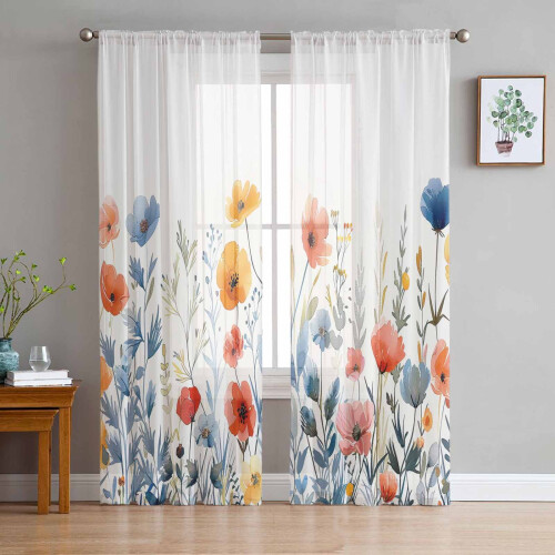 Sheer Curtains Voile Light Filtering 52x108 in Blue Red 2