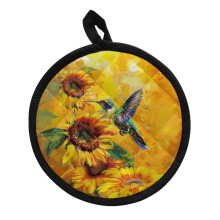 Sunflower Hummingbird Pot Mat and Microwave Gloves Set
