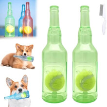 Dog Chew Toy Beer Bottle with Tennis Ball Green 2 Pack