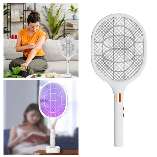 Electric Fly Swatter Mesh Racquet White USB Rechargeable 1