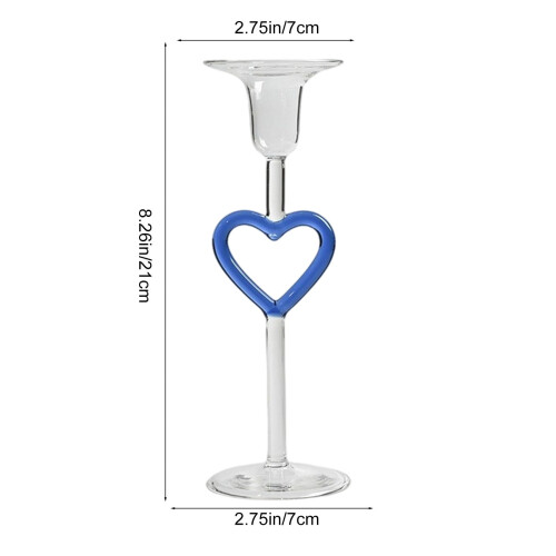 Blue Heart Glass Candlestick Holder 1 Piece 2