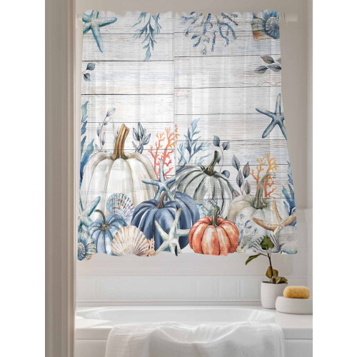 Sheer Curtains White Coastal Starfish Shell Corals Wood 2