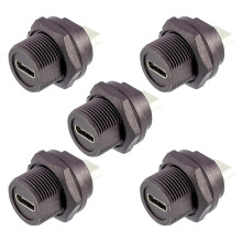 5 Pack Waterproof USB Type-C Female to Female Panel Mount Connector