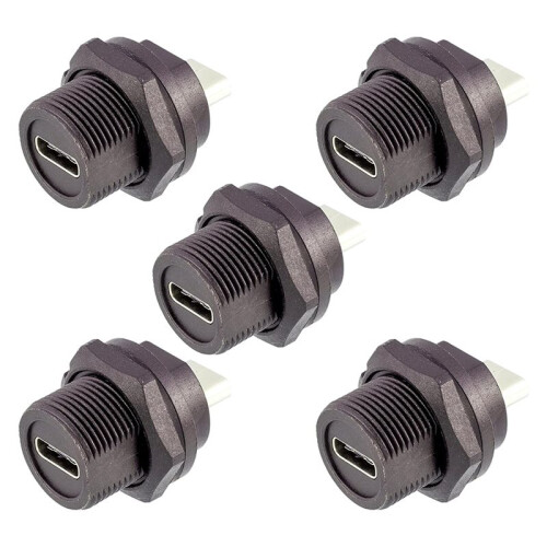 5 Pack Waterproof USB Type-C Female to Female Panel Mount Connector