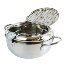 3.6QT - Deep Fryer Pot, Japanese Frying Pot with Thermometer 3.4L for 3-6 People, Food Grade Stainless Steel