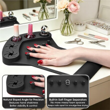 Silicone Nail Arm Rest & Nail Polish Holder,Non-Slip Hand Rest Mat with Finger Separators,Anti-Spill Bottle Stand