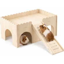 1 Set Large Guinea Pig Hideout, Detachable Wooden Guinea Pig Castle with Stairs, Easy Assembly Guinea Pig House