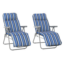 Reclining Garden Chair Set of 2, 5-Level Adjustable Zero Gravity with Cushions, Armrests for Outdoor, Patio, Blue Stripe