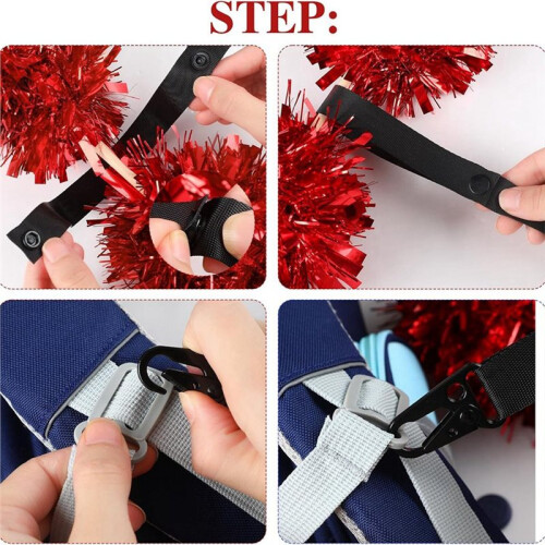 12 Pcs Cheerleading Pom Poms Holder with Snap Closure Hanger Accessories Adjustable Backpack Straps Keychains