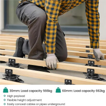 12-Pack Adjustable Deck Support Pedestals, 1.18"-2.36" (30-60 mm), for 2x4 & 2x6 Joist Framing