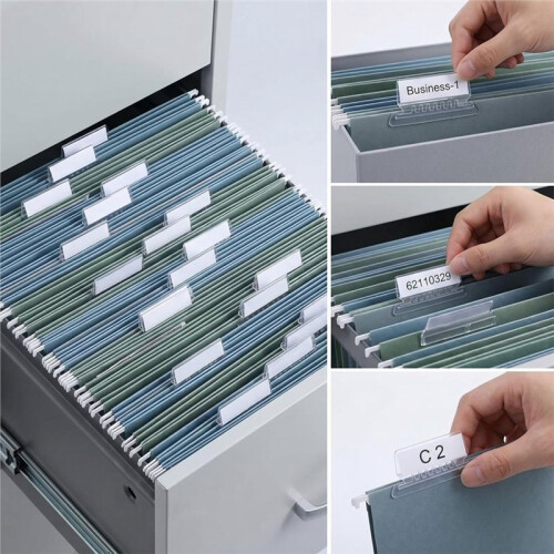 300 Pcs 3.5 Inch Clear Hanging File Folder Tabs with Inserts, Plastic File Folder Labels for Offices Homes