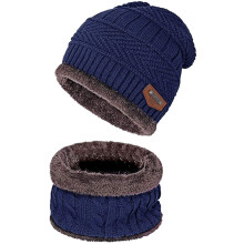 Winter Beanie and Scarf Set Knit Skull Cap Blue