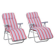 Reclining Garden Chair Set of 2, 5-Level Adjustable Zero Gravity with Cushions, Armrests for Outdoor, Patio, Red Stripe