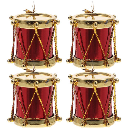 Miniature Drum Model Decoration Red PP Material 4 pcs