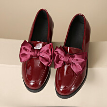 Willtoo Women's Bow Loafers Slip-On Platform Shoes Deep Red