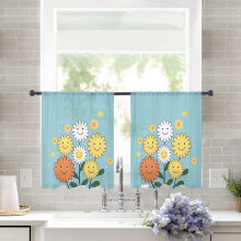 Sheer Curtains Blue with Yellow/White Flowers 52x54 Inch