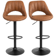 Bar Stools Set of 2, PU Leather Swivel Barstools with Backrest and Footrest for Kitchen, Counter, Breakfast Bar, Brown