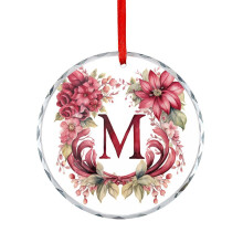Glass Ornament M Monogram Floral Watercolor Round 1pc