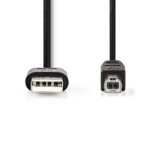 USB kabel | USB 2.0 | USB-A samec | USB-B samec | 480 Mbps | Niklovaný | 2,00 m | Kulatý | PVC | Černá | Označení