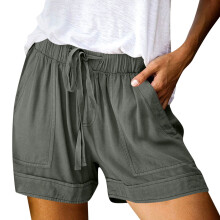 Women's Beach Shorts Elastic Waist Solid Green XL
