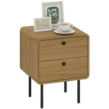 Bedside Table with 2 Drawers and Steel Legs - Oak