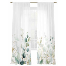Watercolor Green Leaf Sheer Curtains 52x84 Eucalyptus