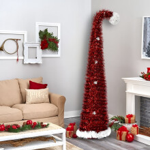 Red Santa Hat Christmas Tree 4.92 ft Pop Up Curved Decor