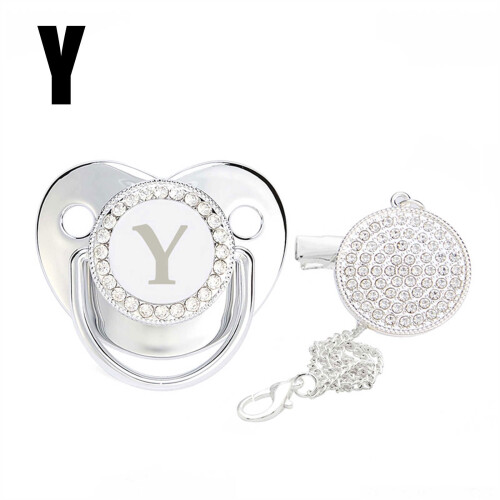 Baby Pacifier with Rhinestone Clip and Personalized Initial